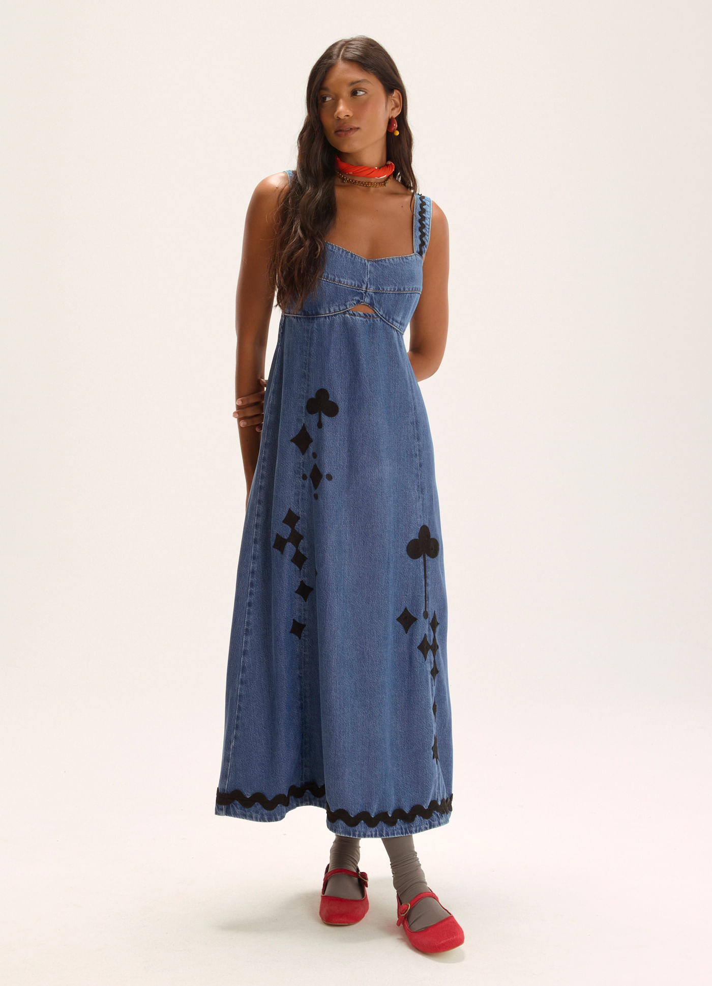 Vestido jeans bordado luderia jeans