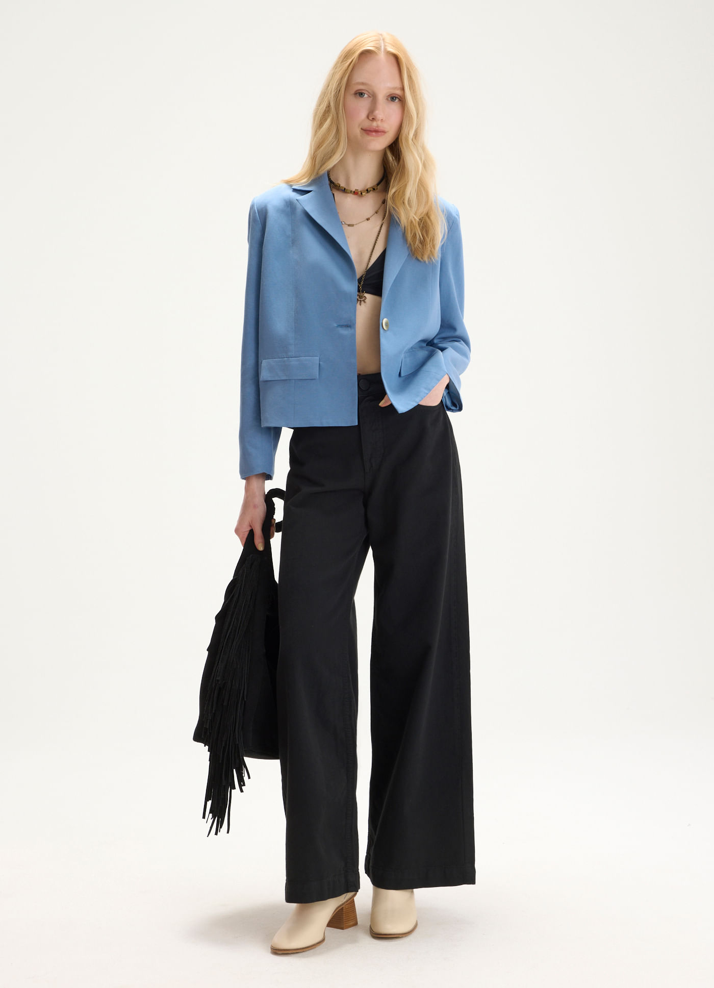 Calça sarja wide leg classic preto