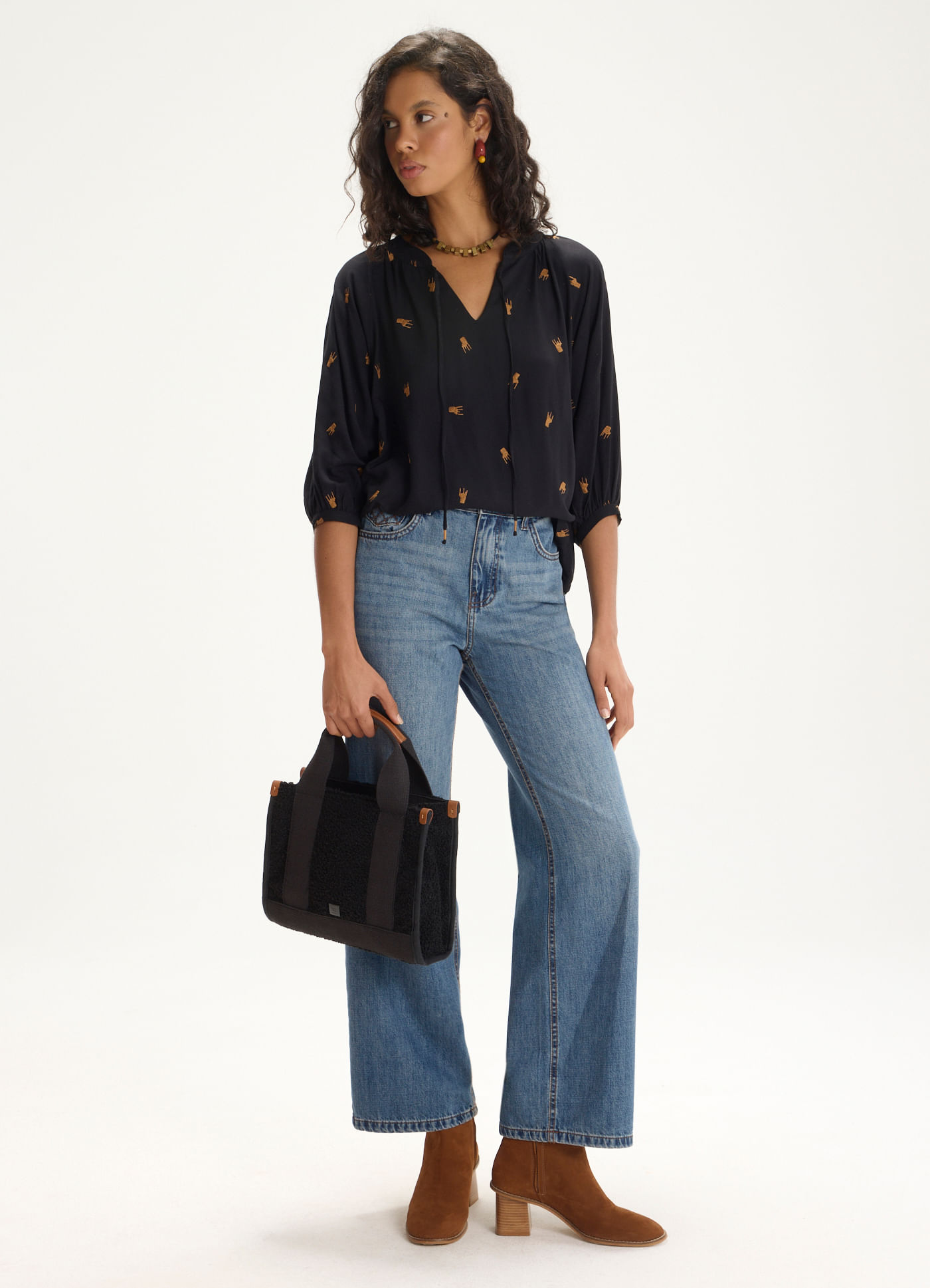 Calça reta matelassê jeans