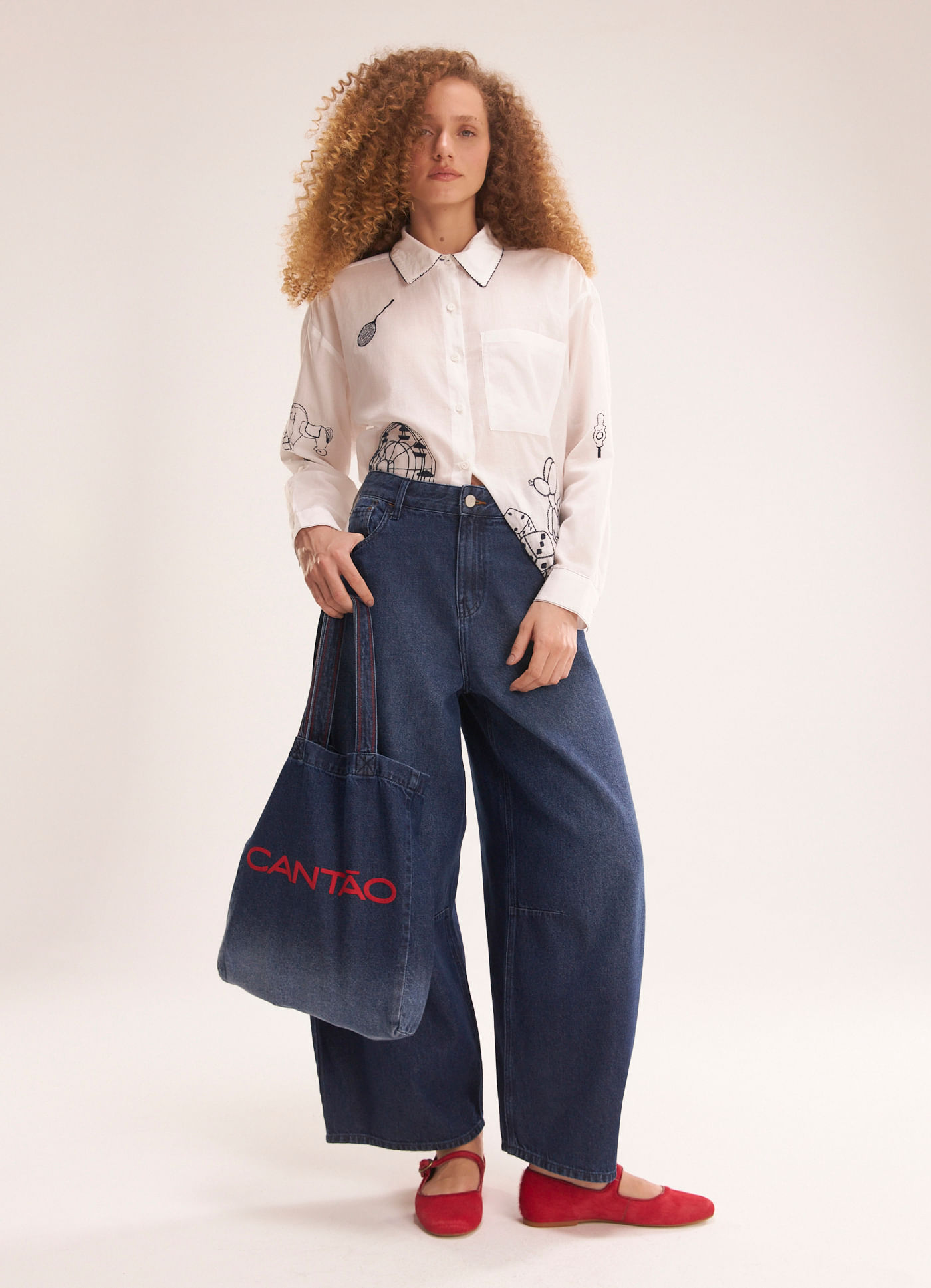 Calça barrel jeans