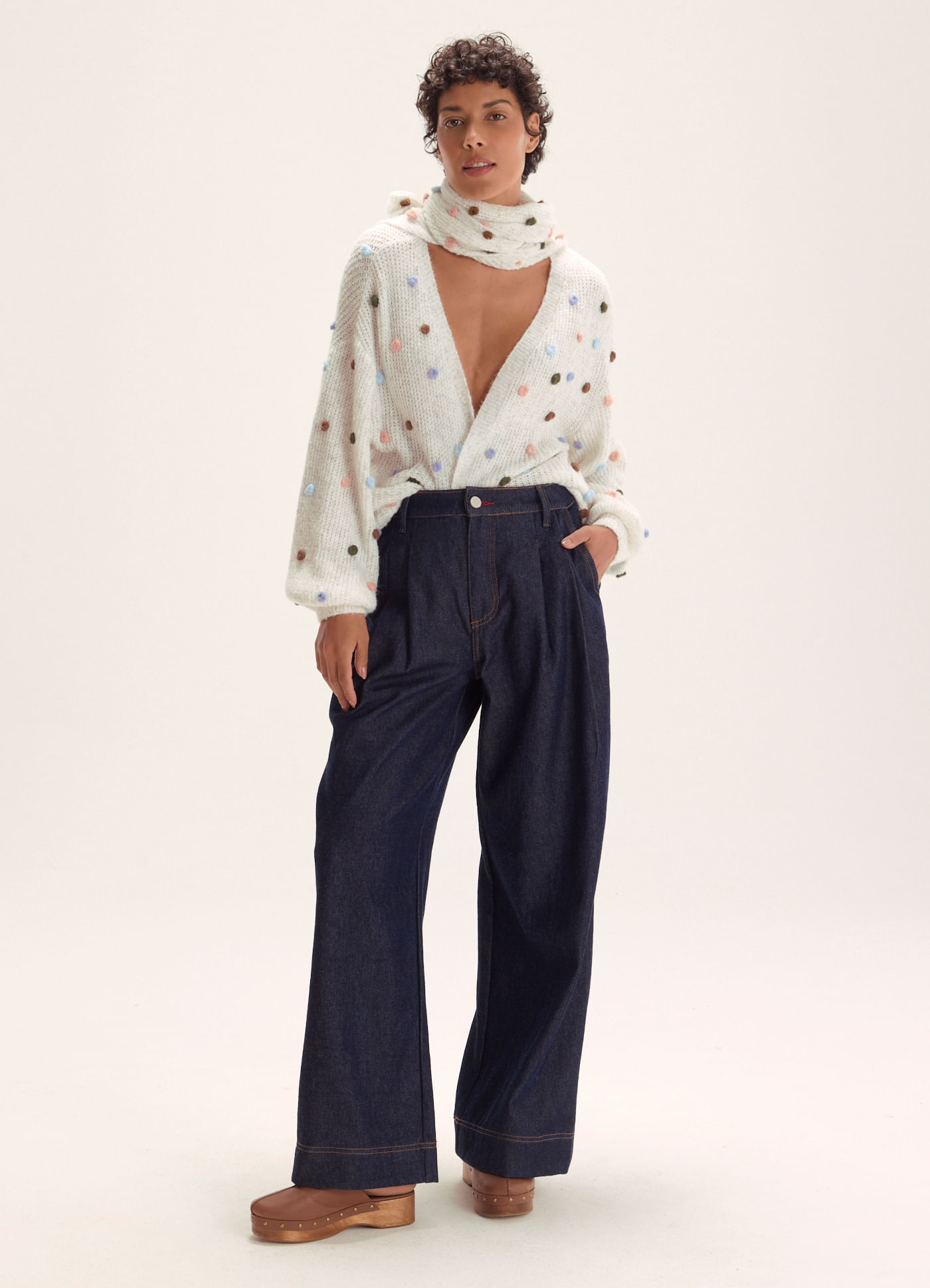 Calça pantalona chic jeans