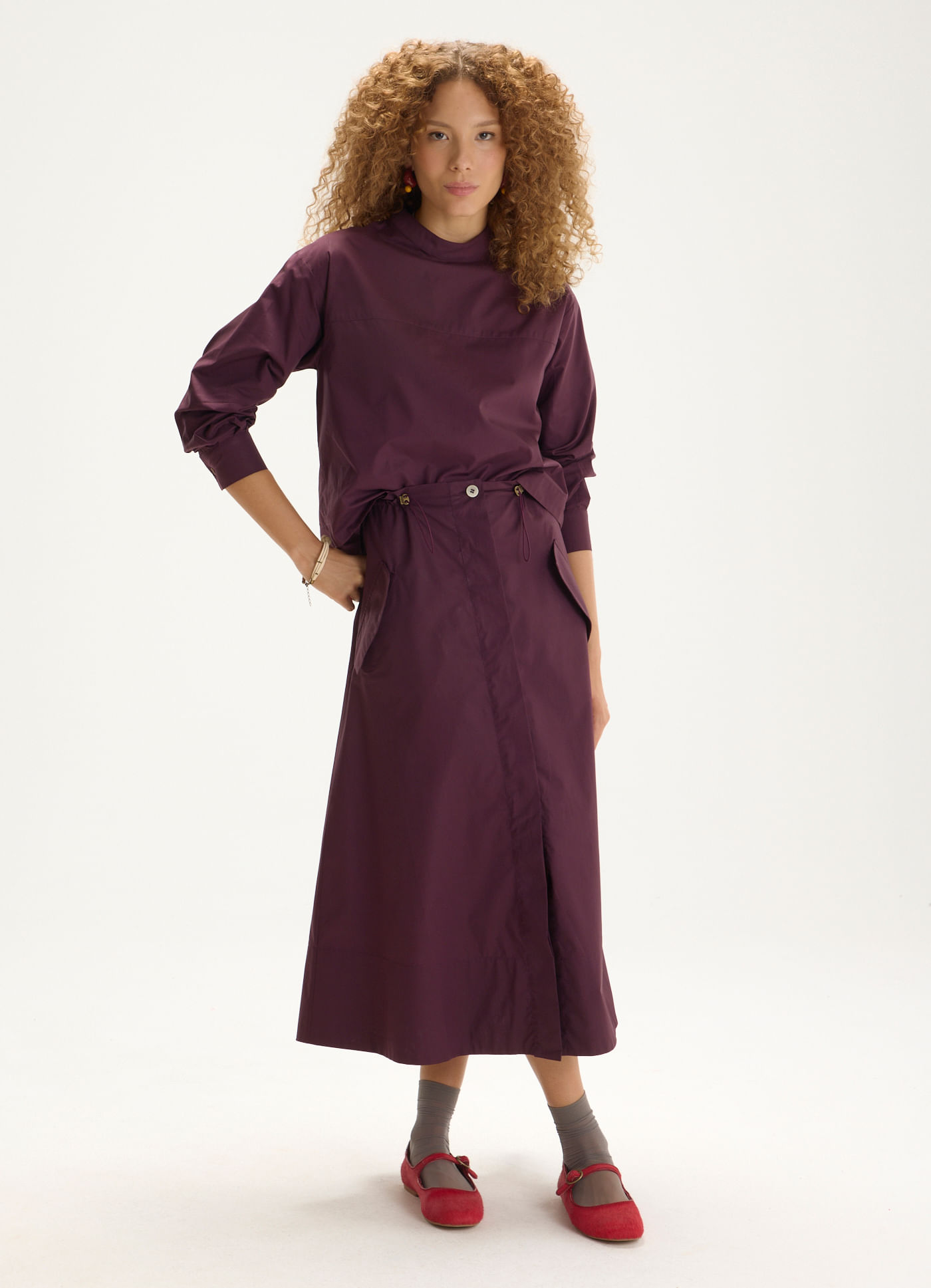 Saia algodão tricoline leve roxo