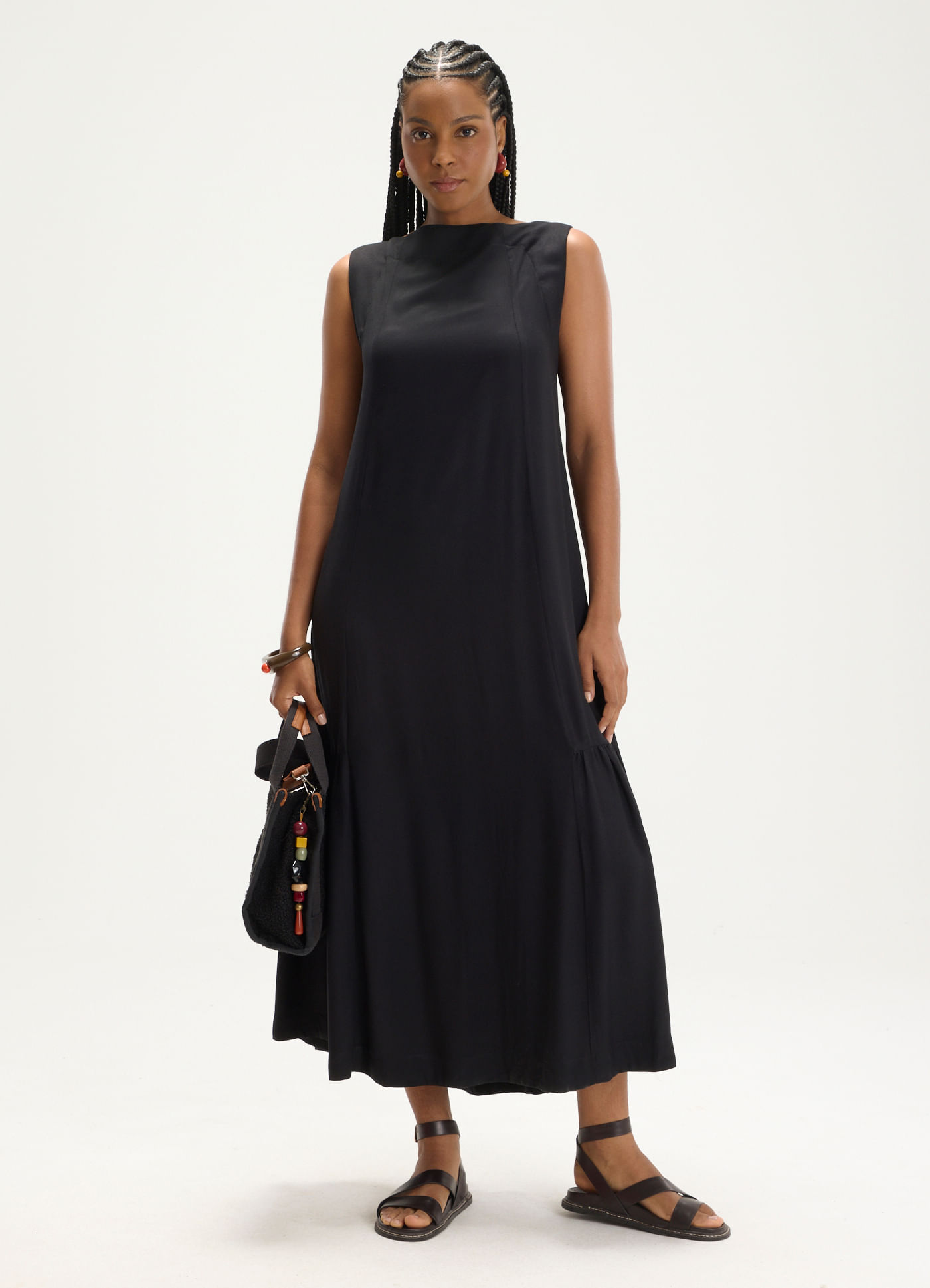 Vestido viscose recortes fun preto