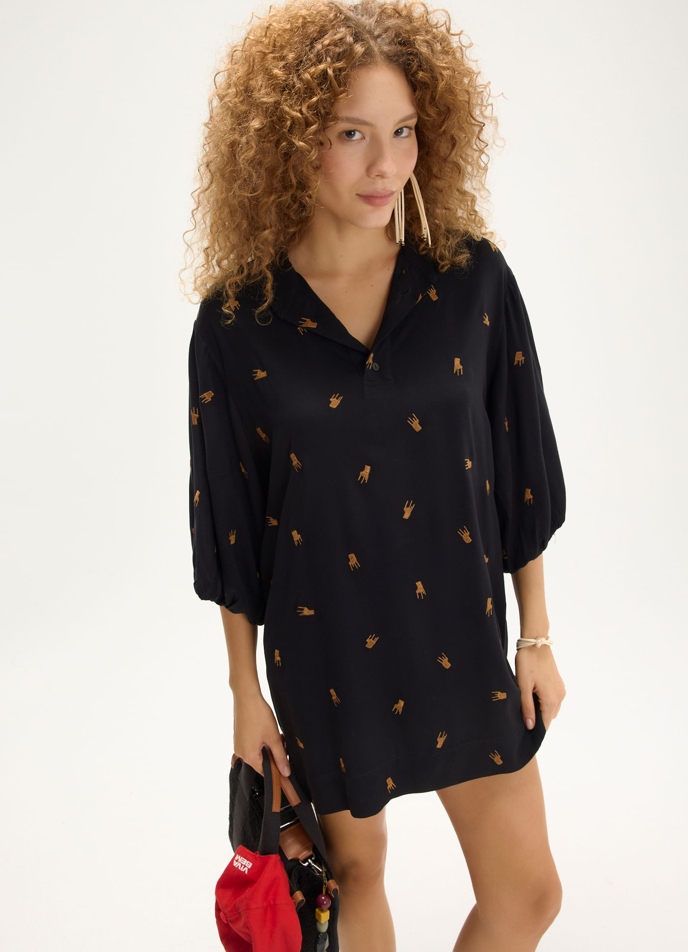 Vestido manga viscose bordado cadeirinhas