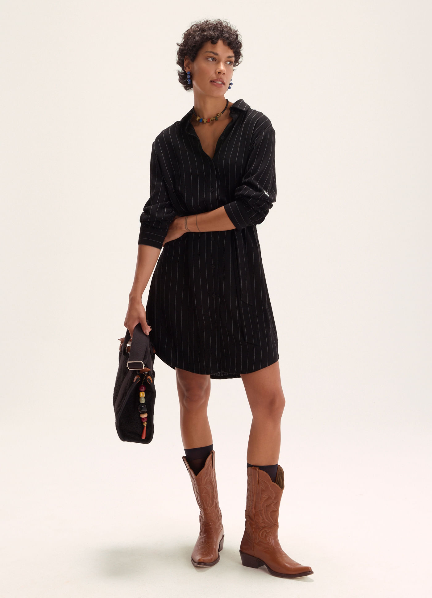 Vestido chemisier linho risca