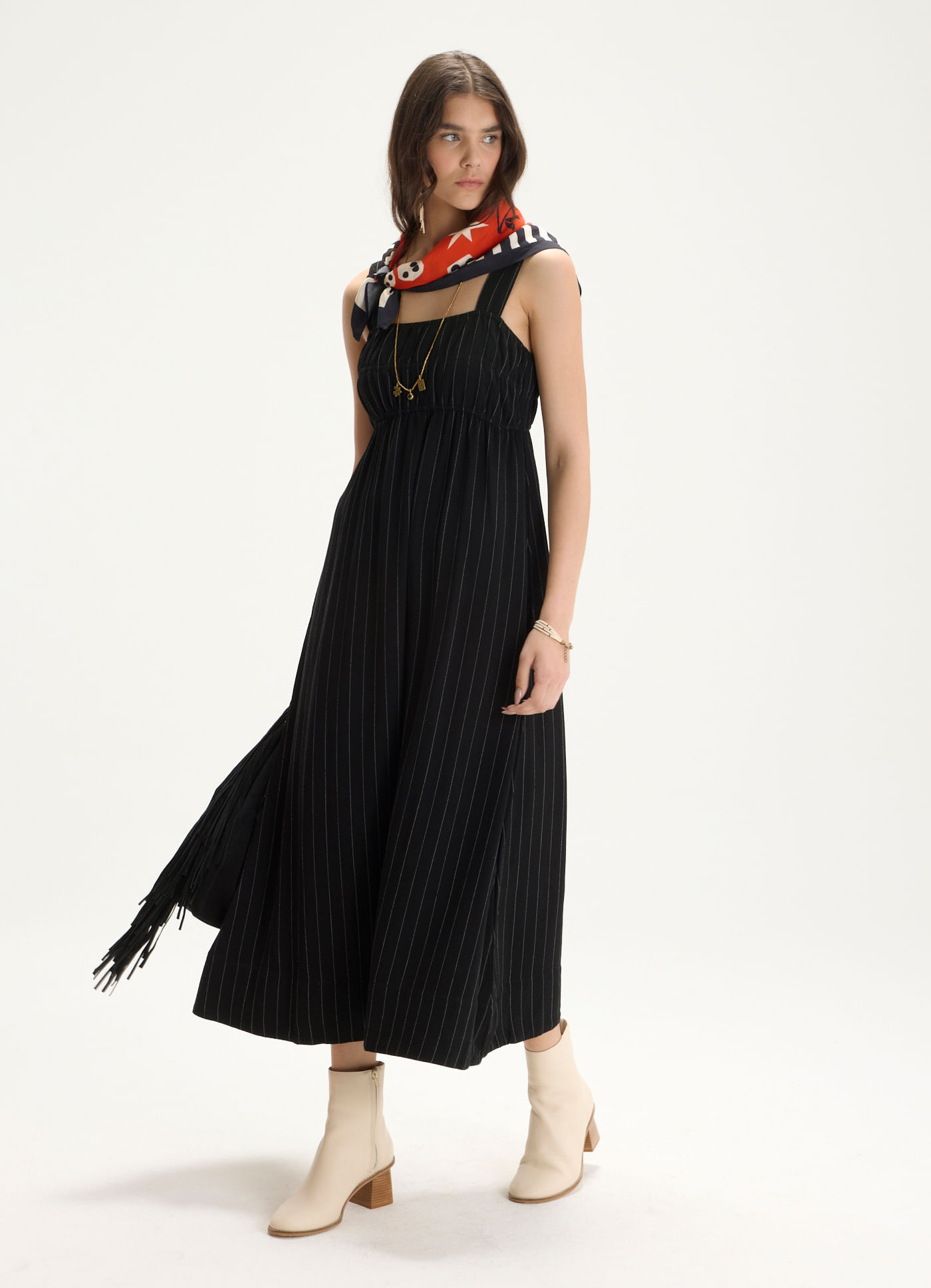 Vestido alça linho risca
