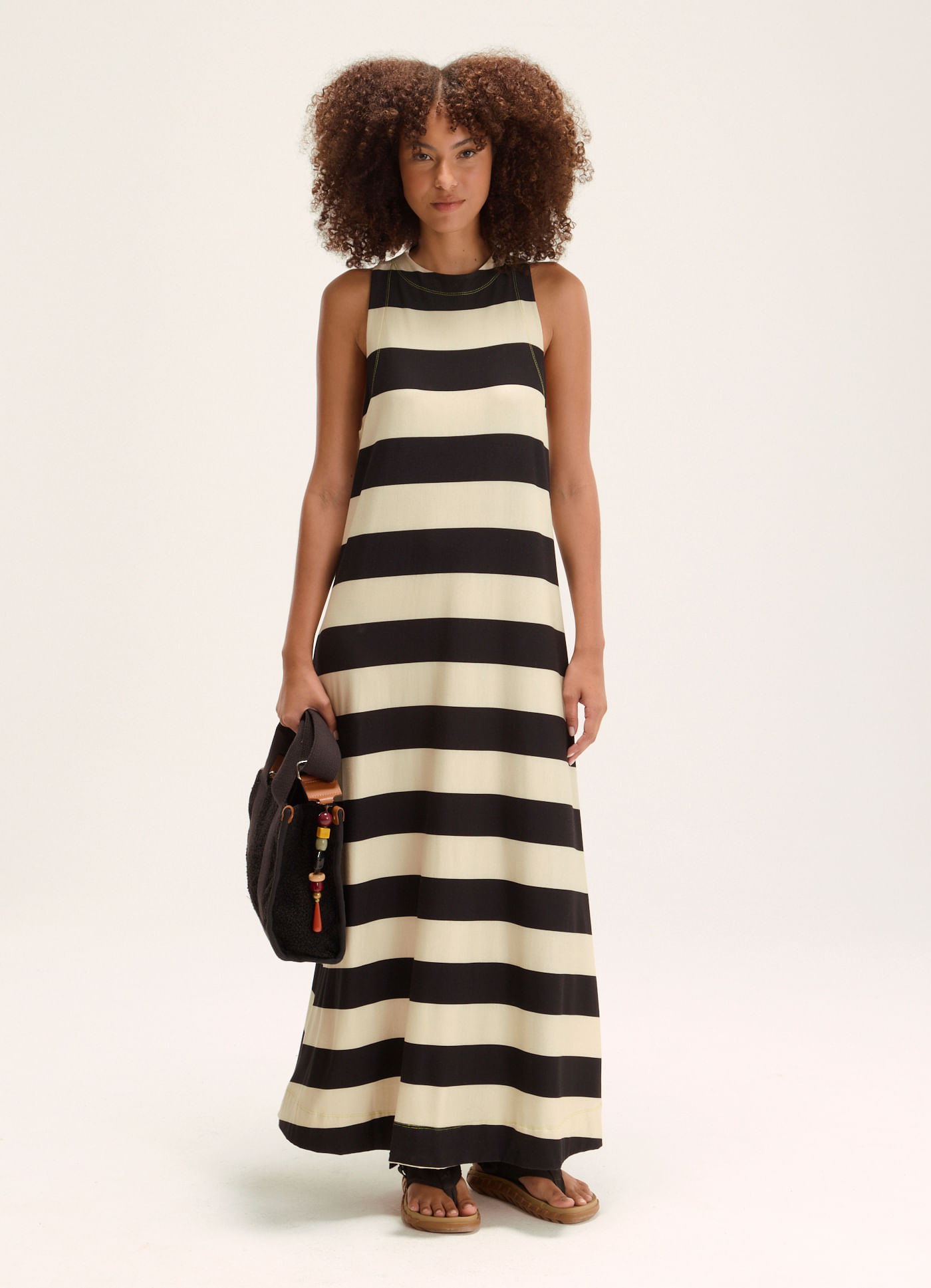 Vestido longo malha listras