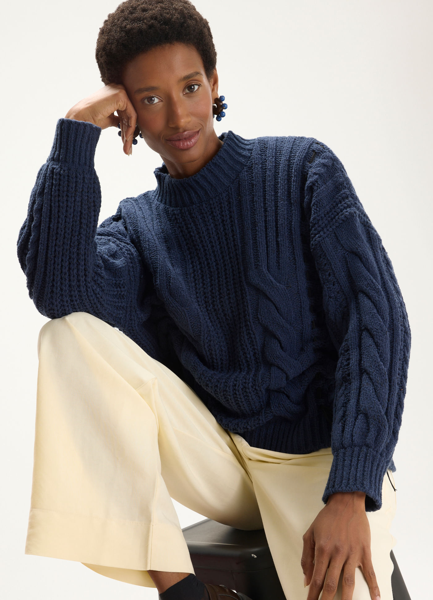 Pull tricô cordas azul marinho
