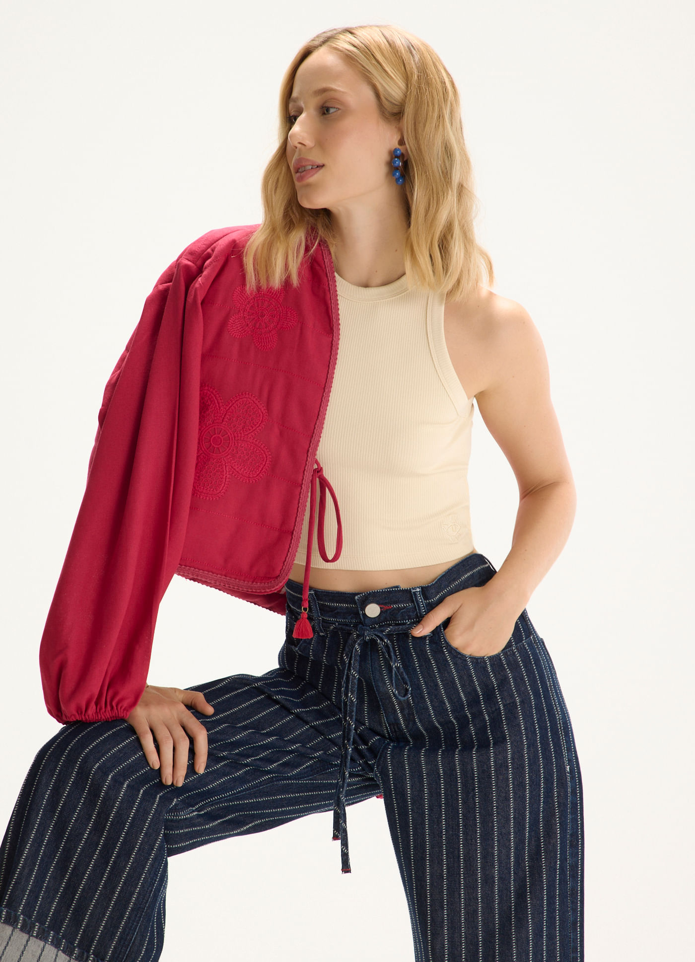 Cropped ribana com elastano amarelo