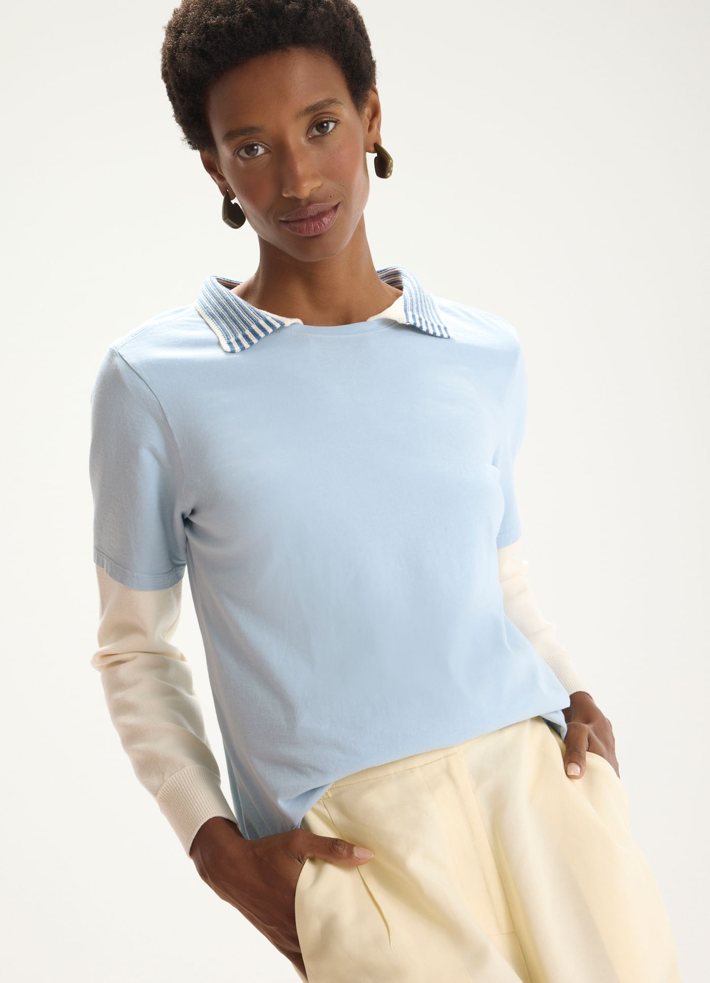 Blusa básica algodão classic azul claro