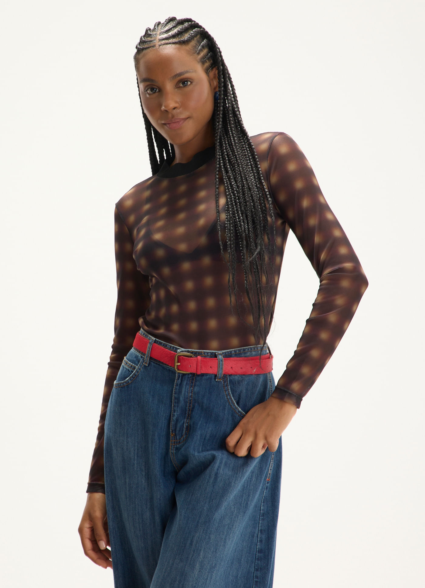 Blusa retilínea tule estampada chess
