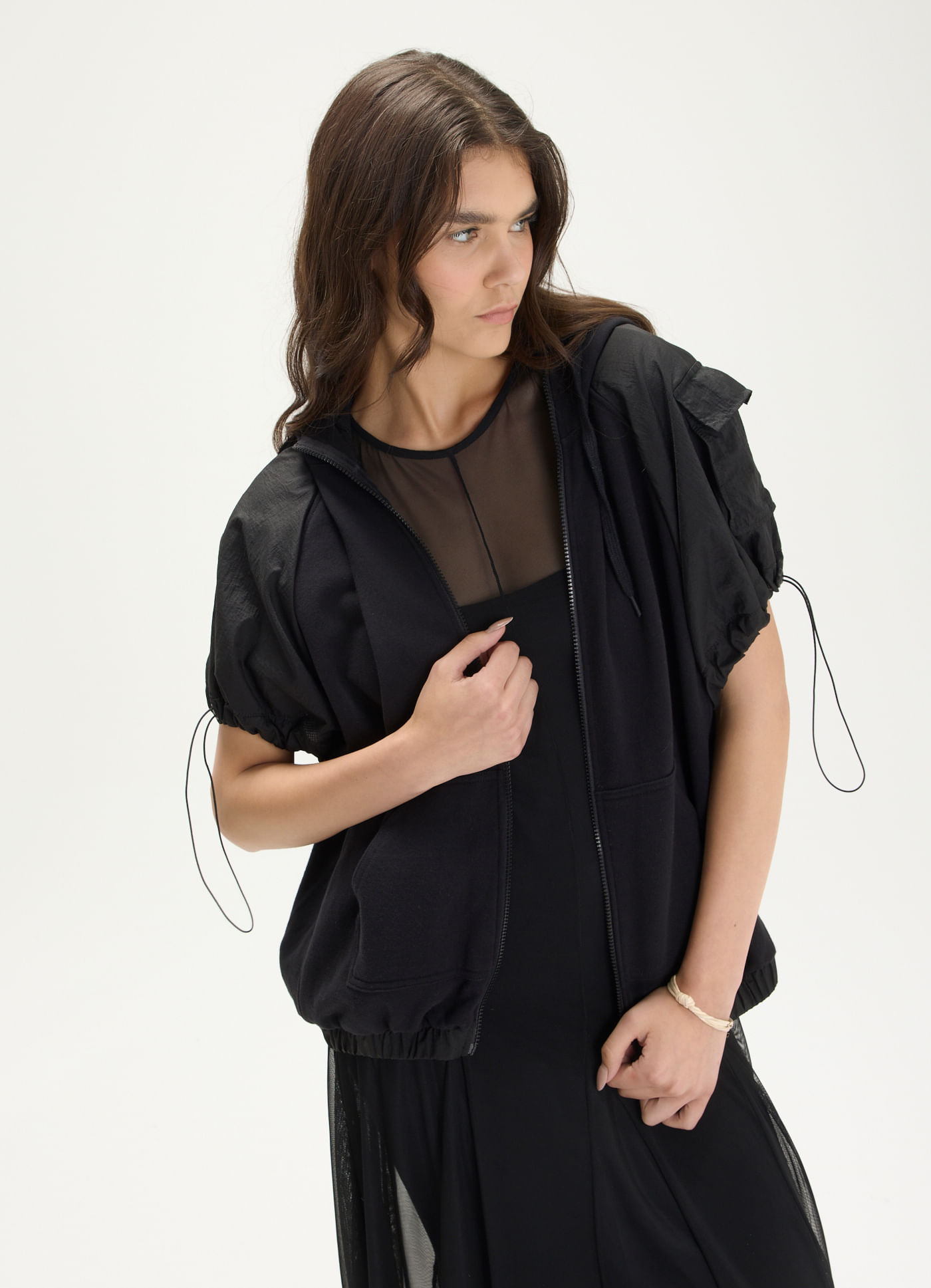Colete moletom nylon preto