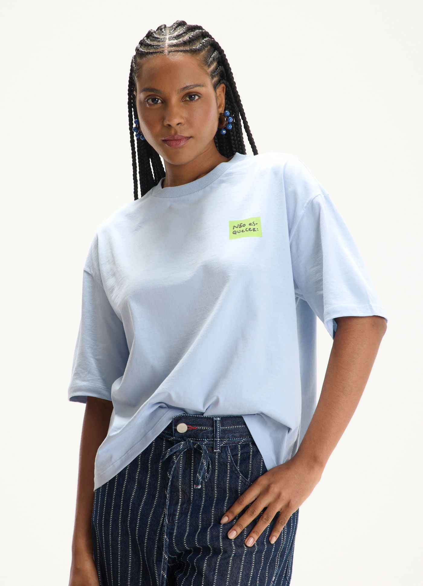 T-shirt maxi não esquecer de sonhar azul claro