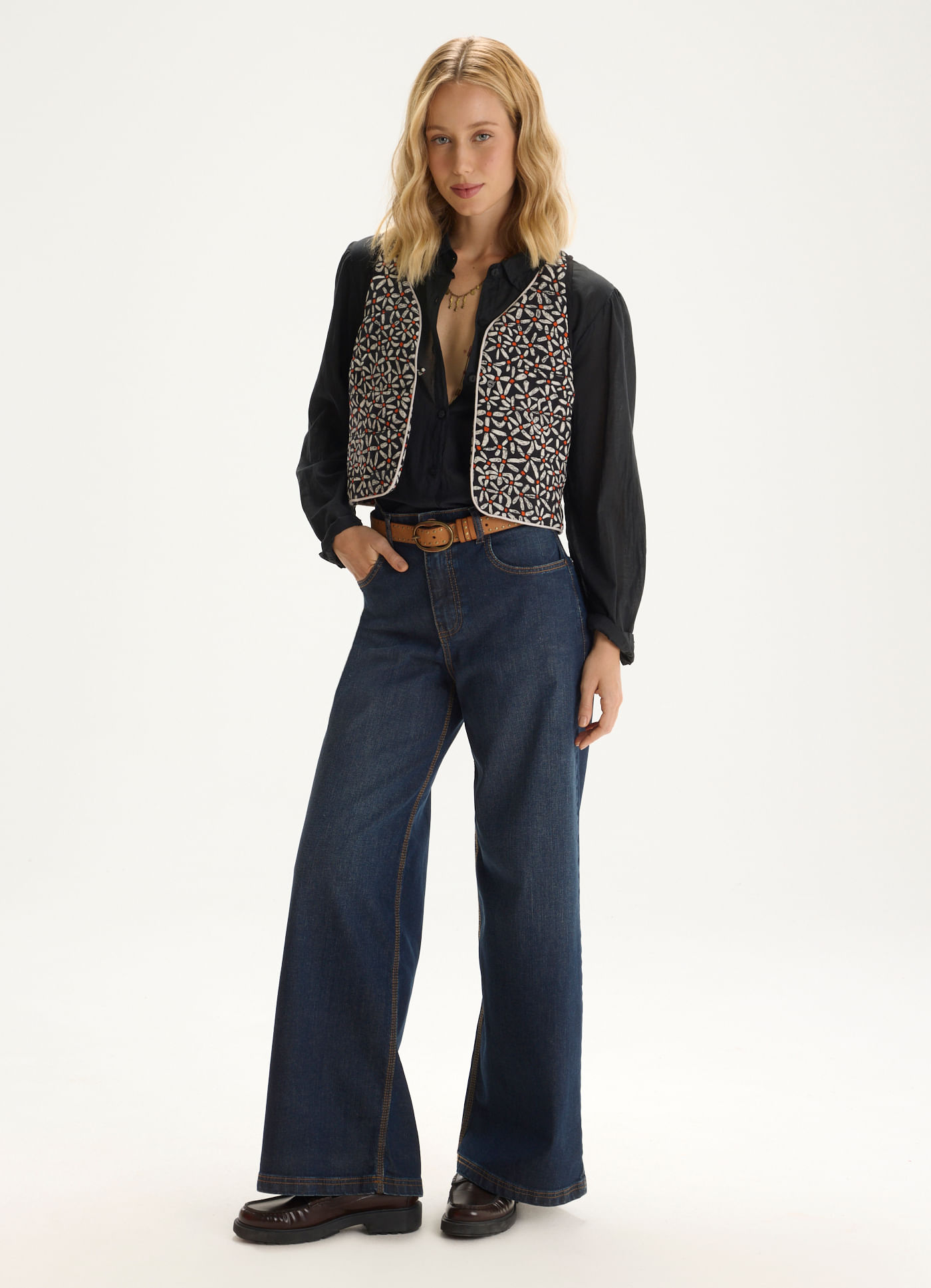 Calça wide leg vintage jeans