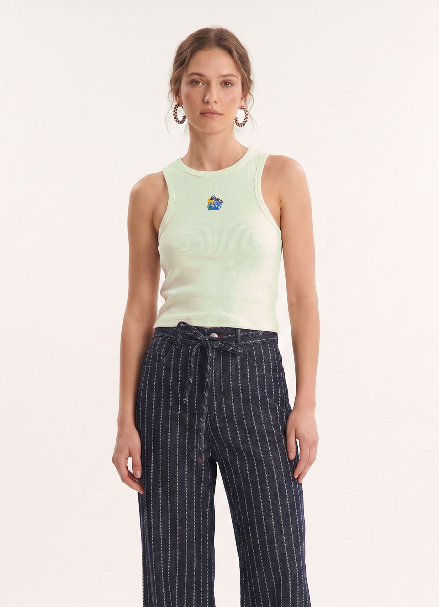 Regata cropped bordado latino americana off white