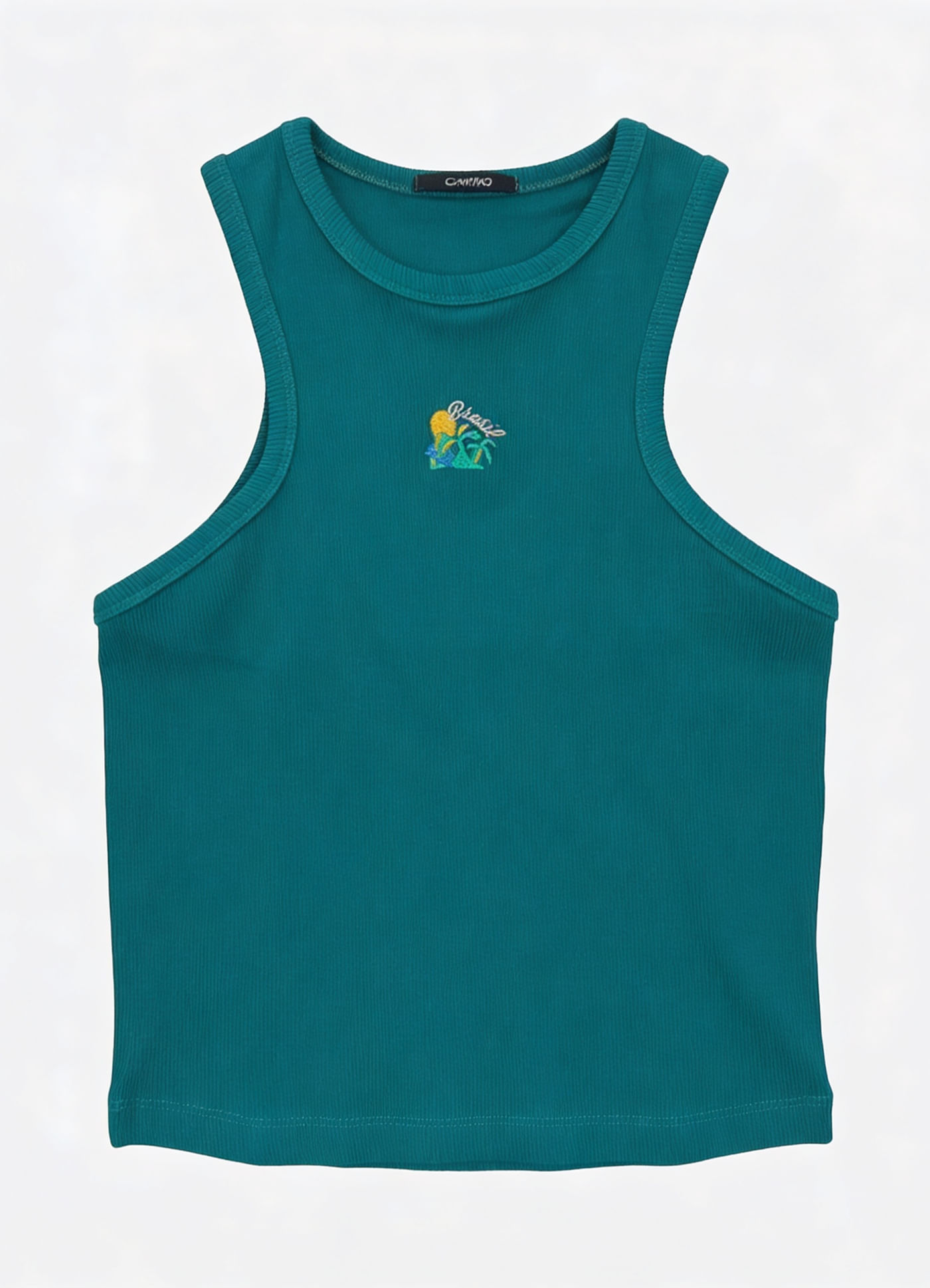 Regata cropped bordado latino americana verde escuro