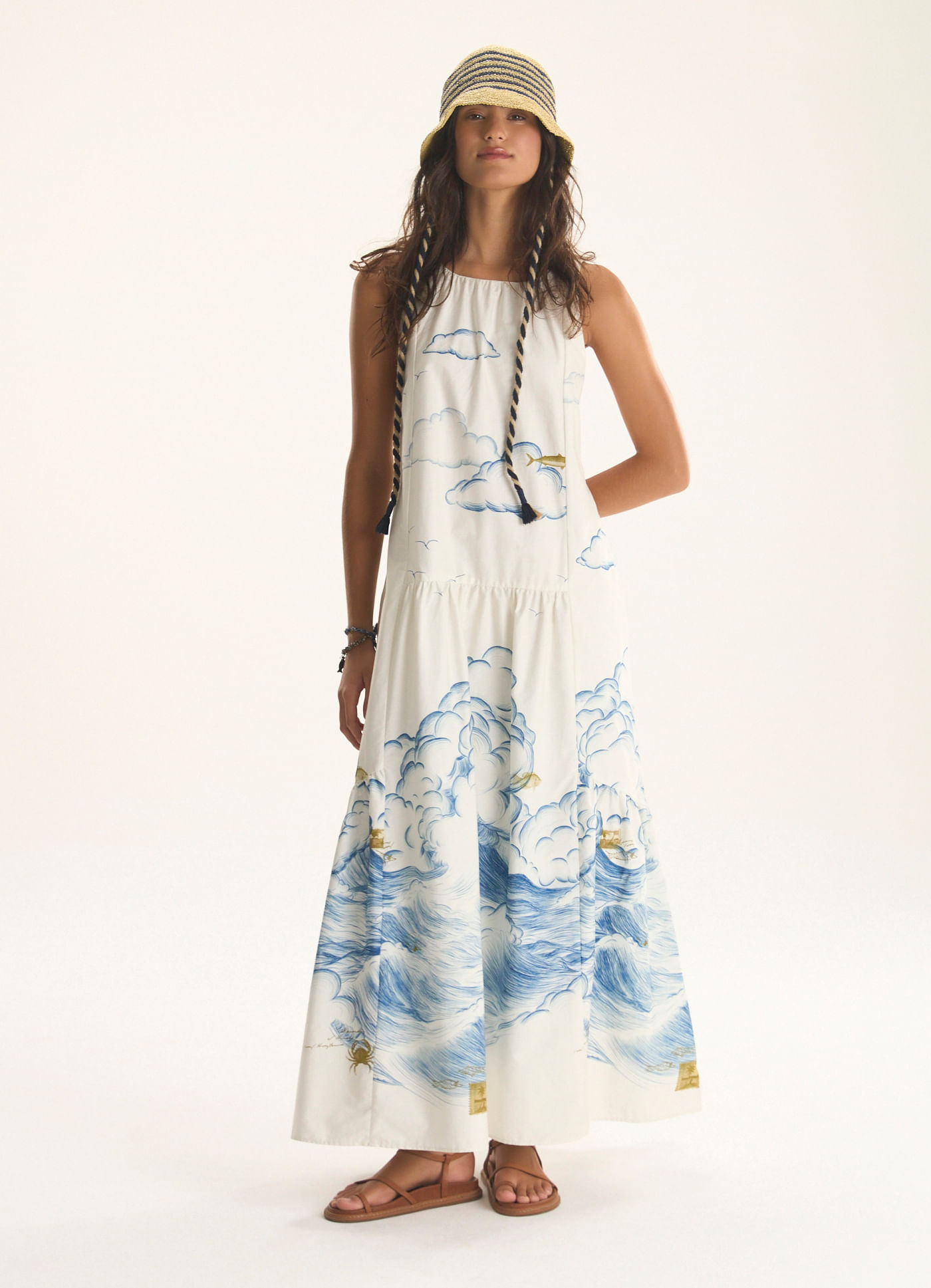 Vestido longo estampado maré alta