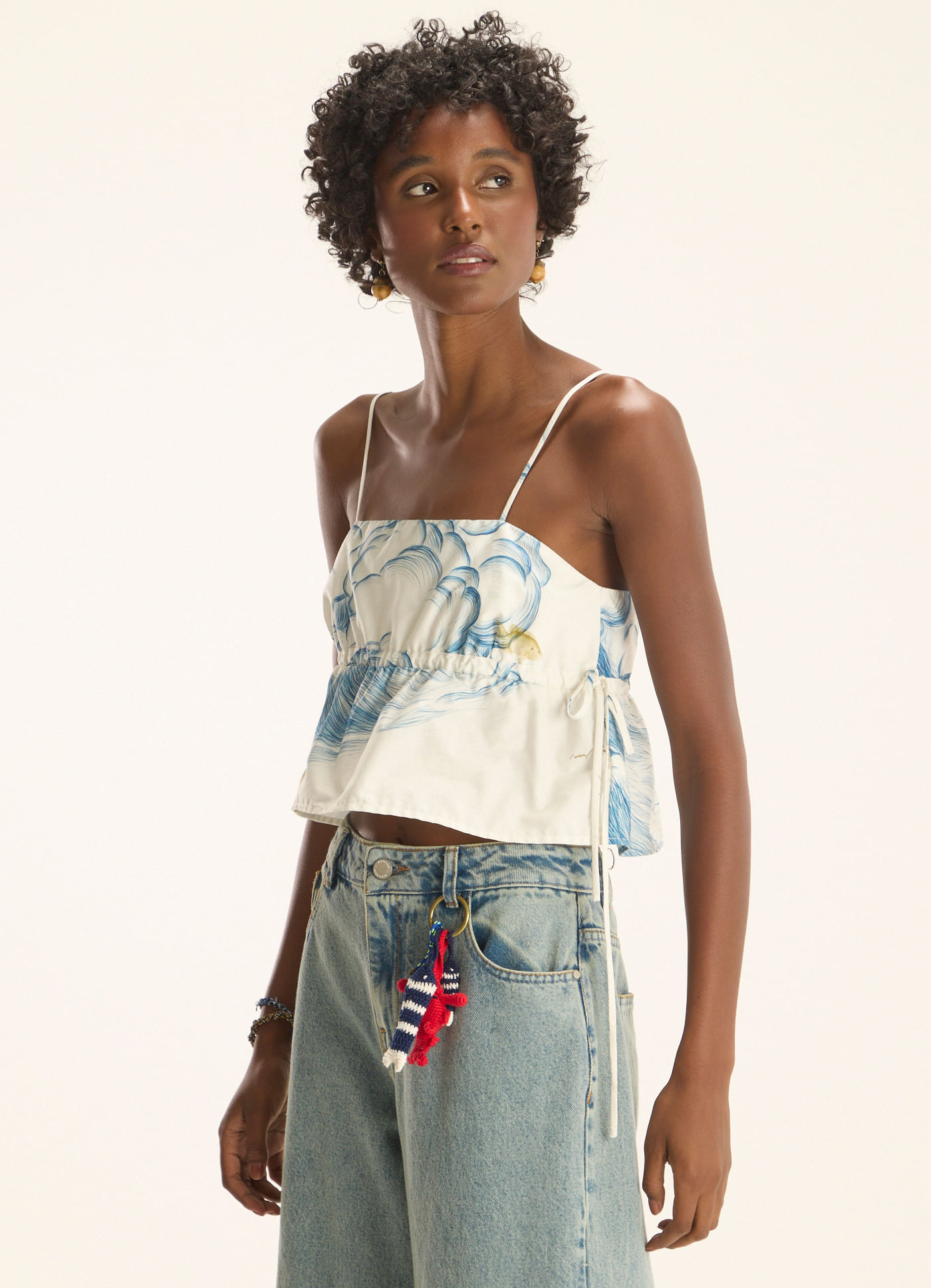 Blusa alcinha estampada maré alta