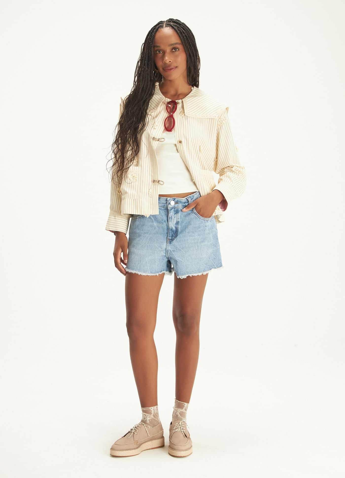 Short espelho d'água jeans