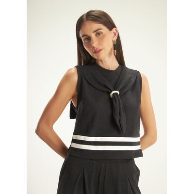 Blusa crepe flame listra preto