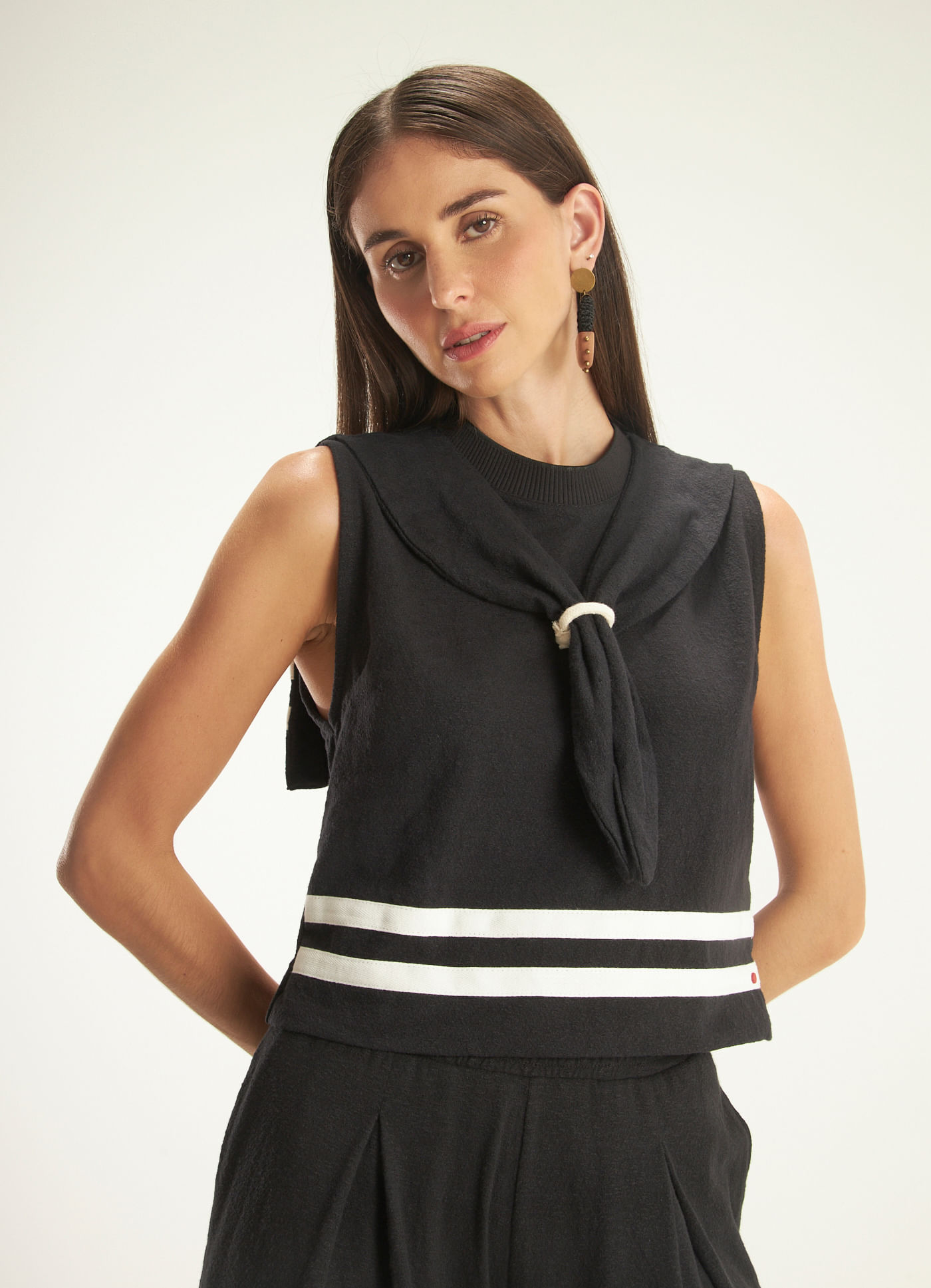 Blusa crepe flame listra preto