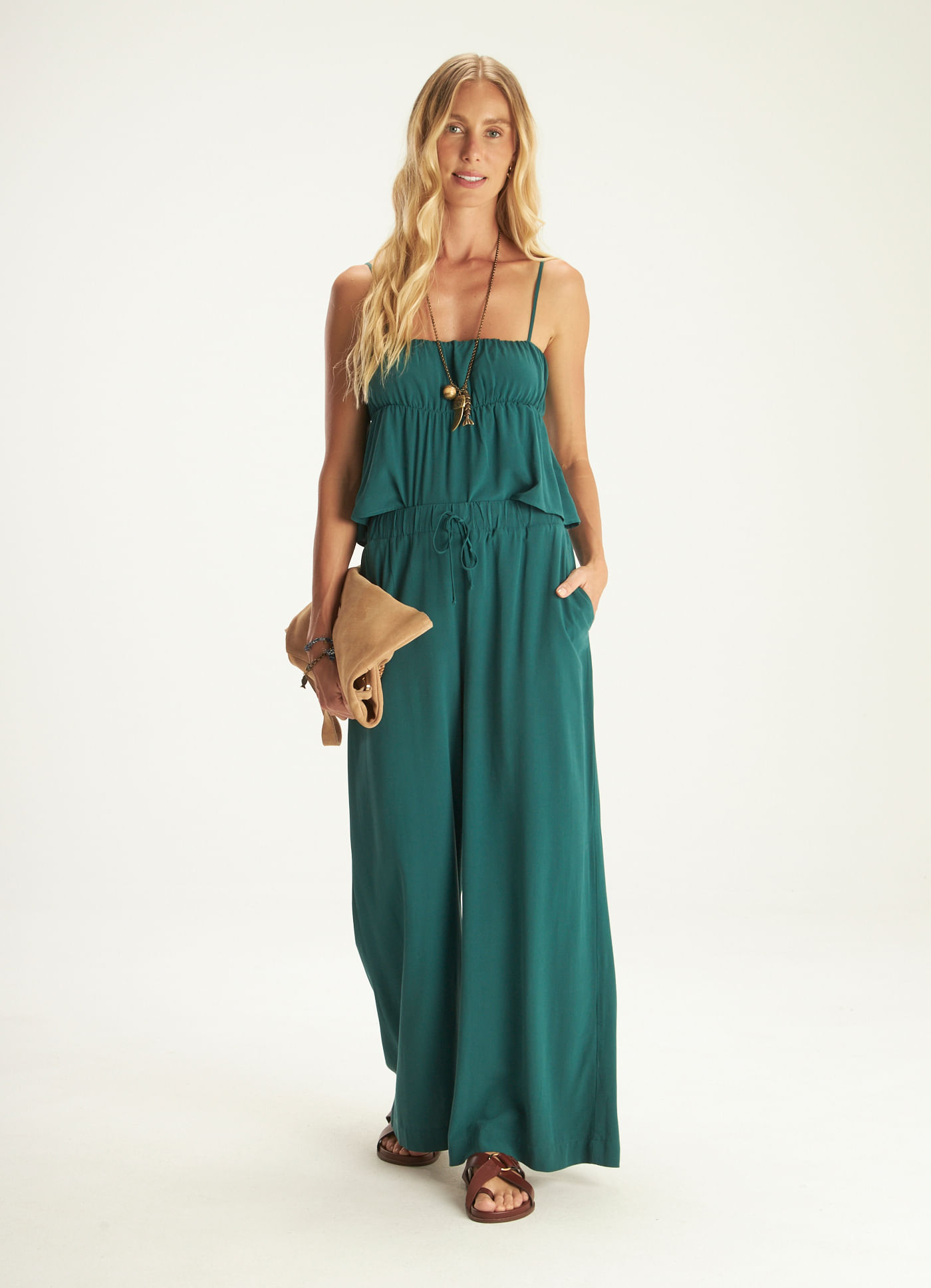 Calça viscose leve verde escuro