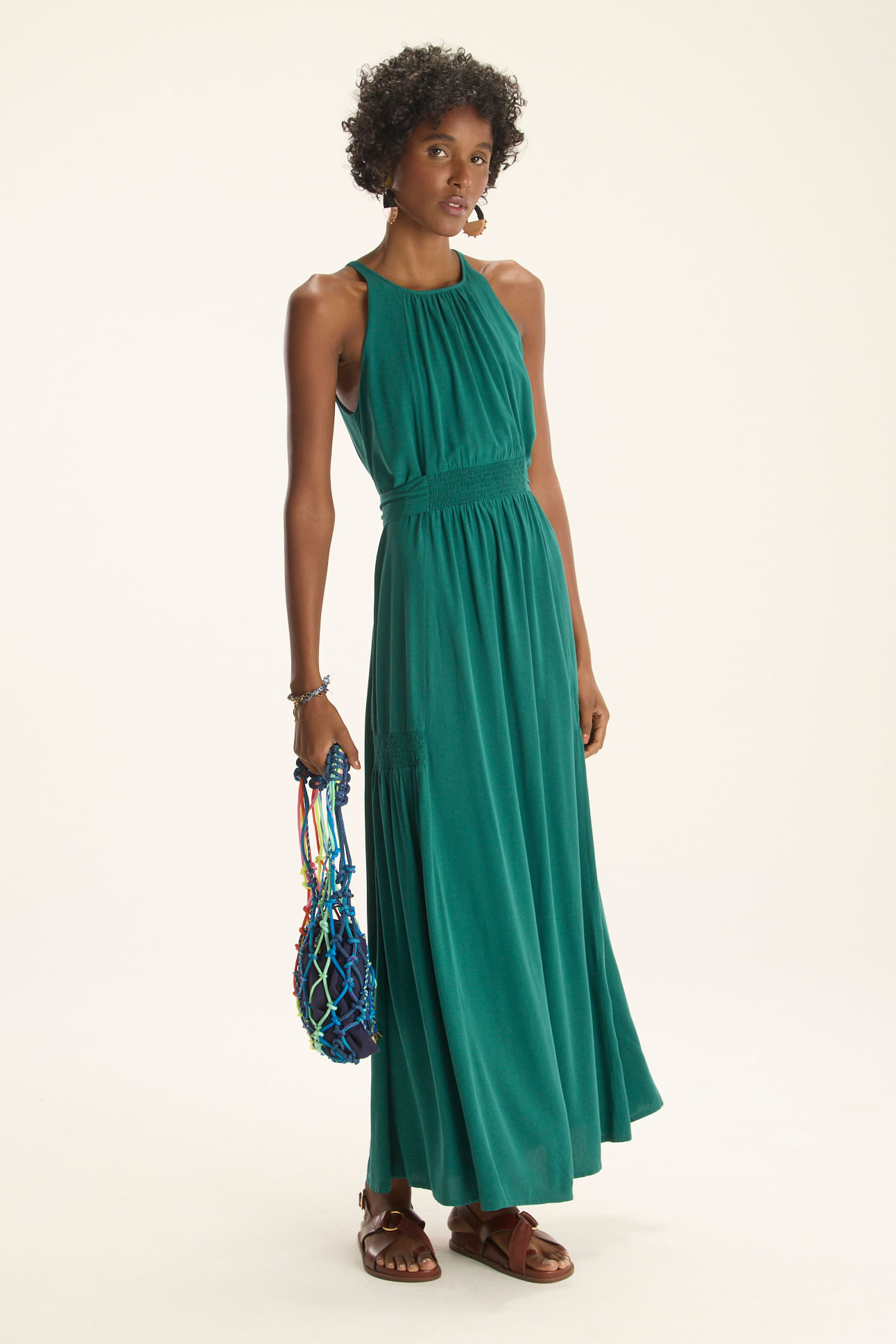 Vestido viscose leve verde escuro