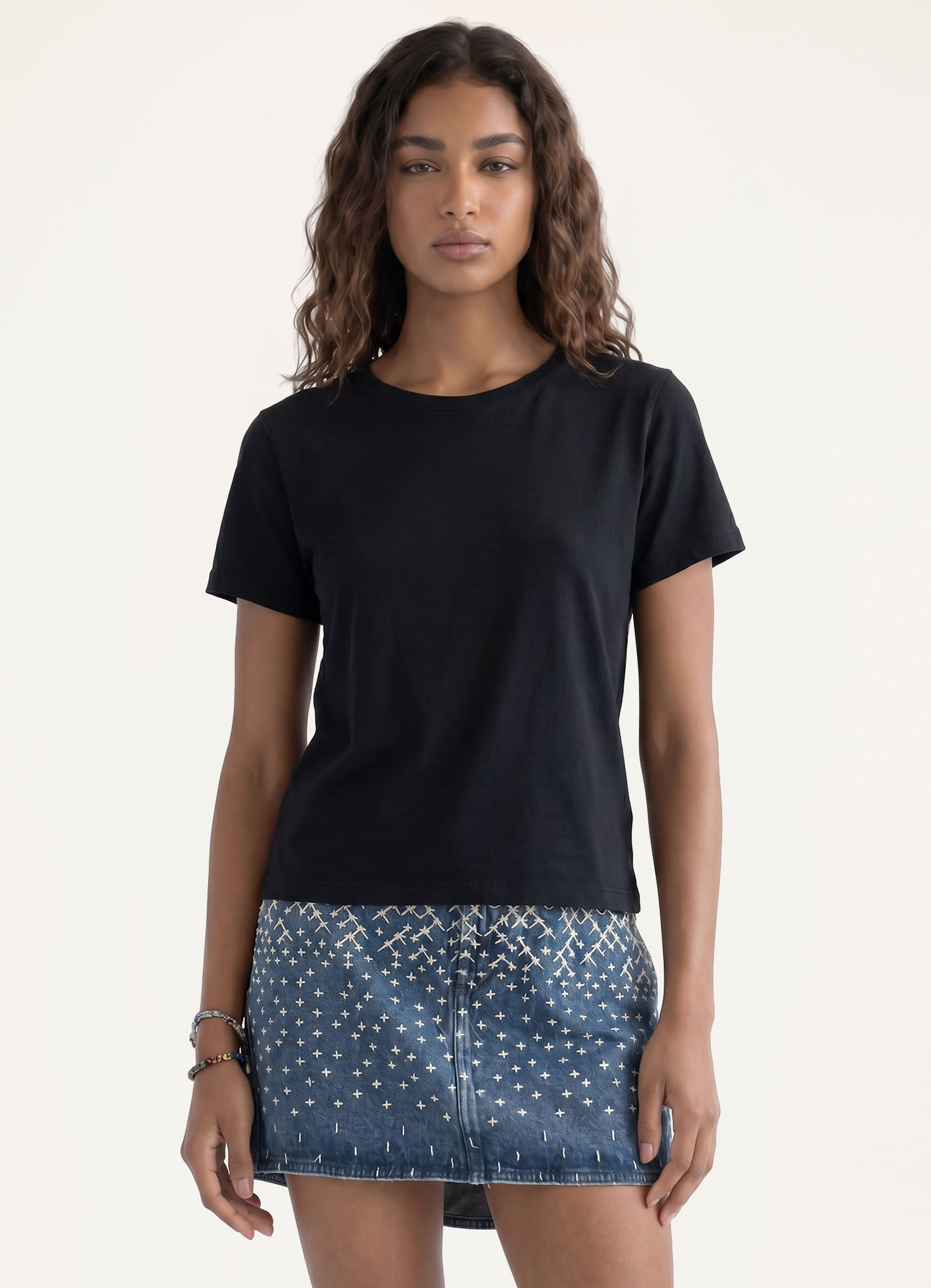 Blusa básica algodão babylook preto