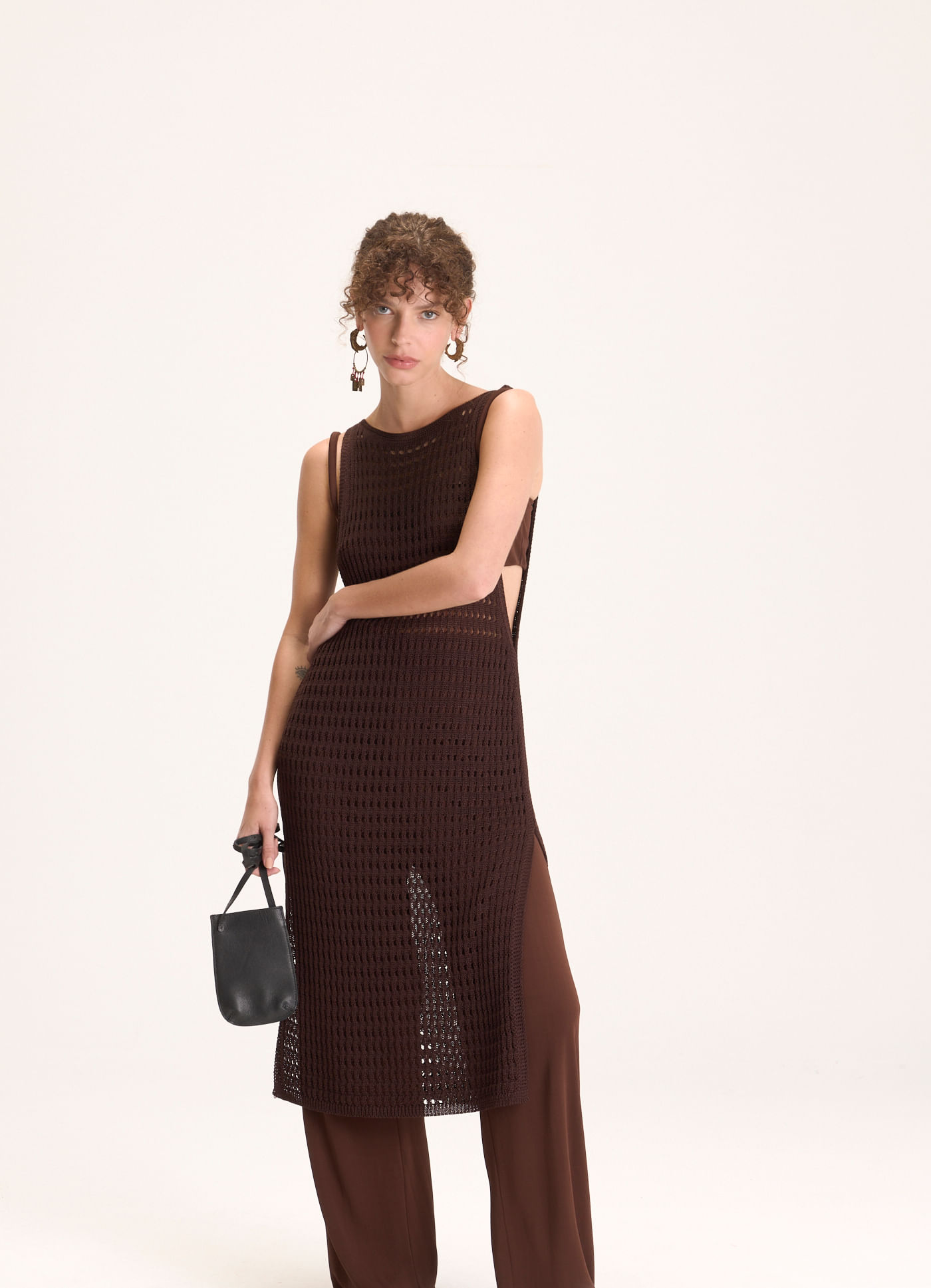 Blusa tunica tricot tela marrom