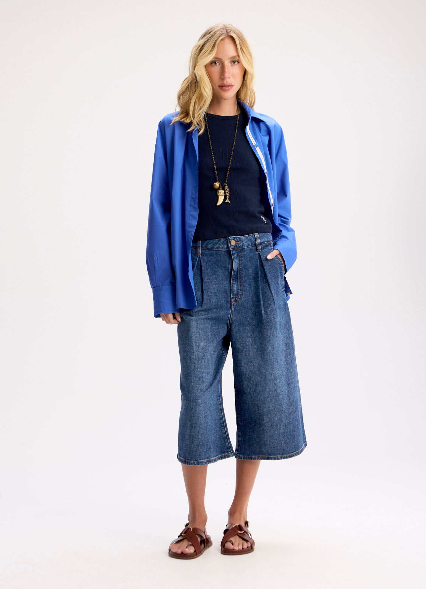 Calça corsário jeans jeans