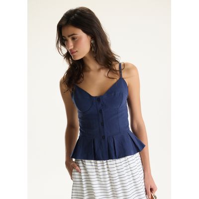 Blusa acinturada algodão textura azul marinho